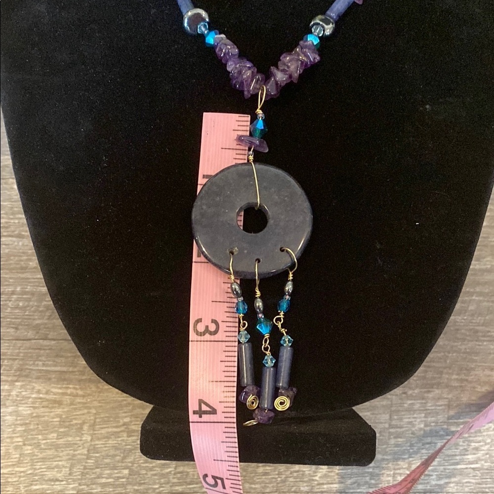 Amethyst Beaded Celestial Inspired Handmade Necklace with Circular Pendant - Picture 3 of 16
